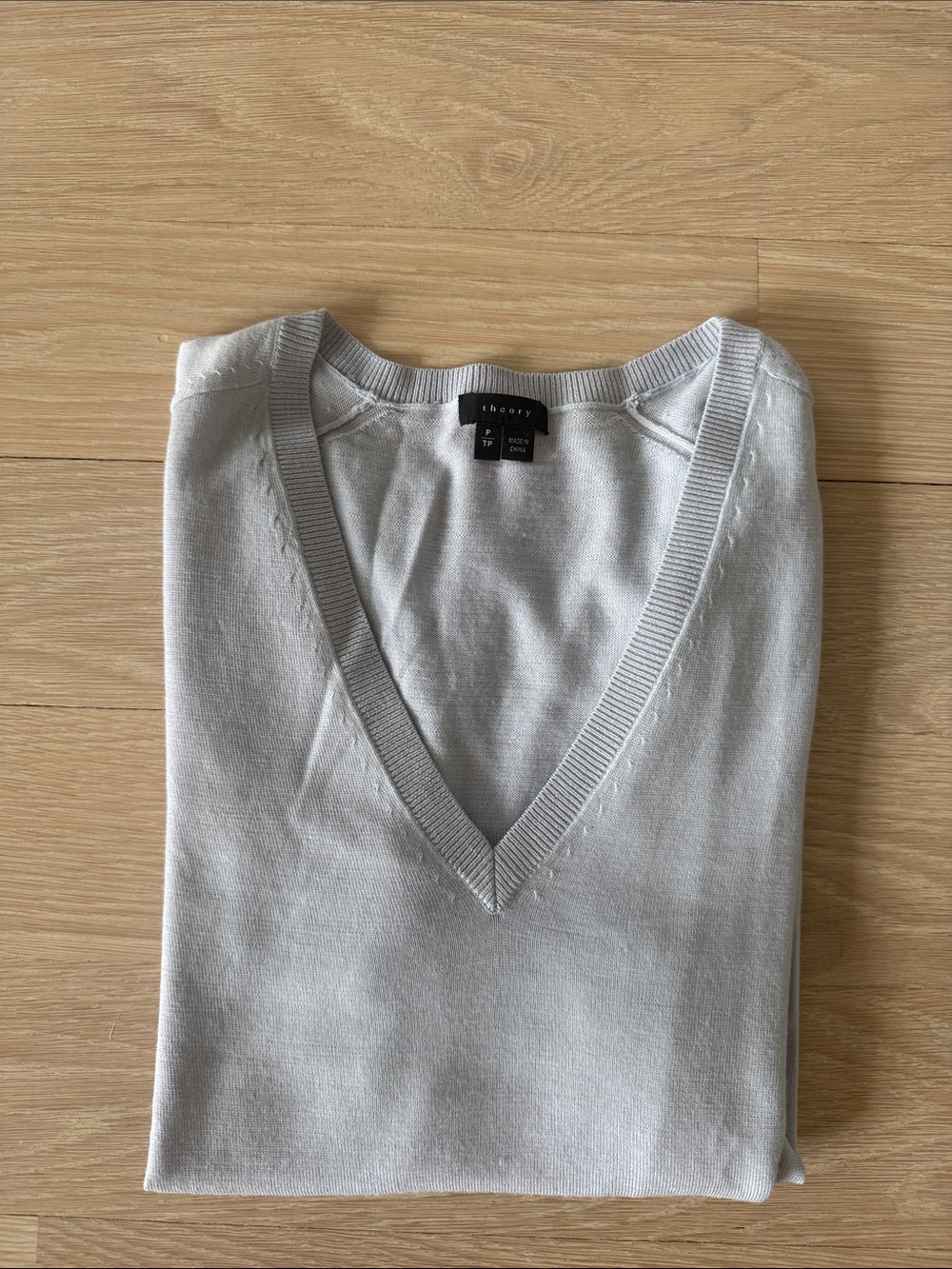 Theory Pale Gray V-Neck Sweater see next photo for the fit.